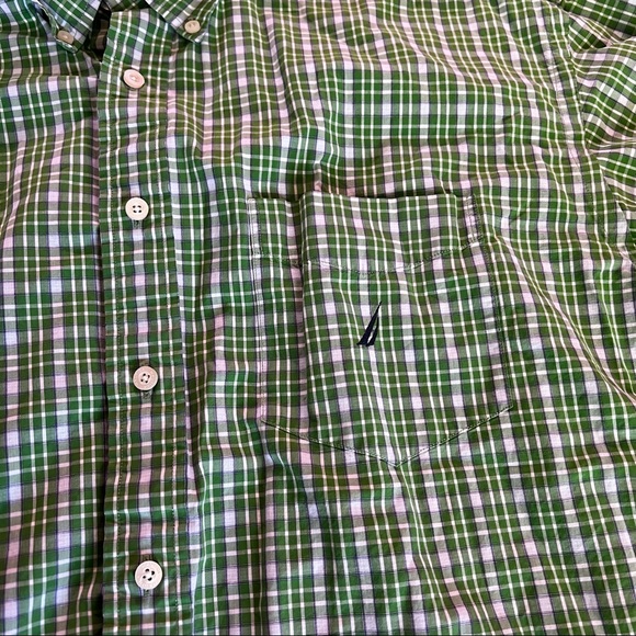 Bright Green & White Plaid Nautica Button-Down Short Sleeve - Picture 4 of 5